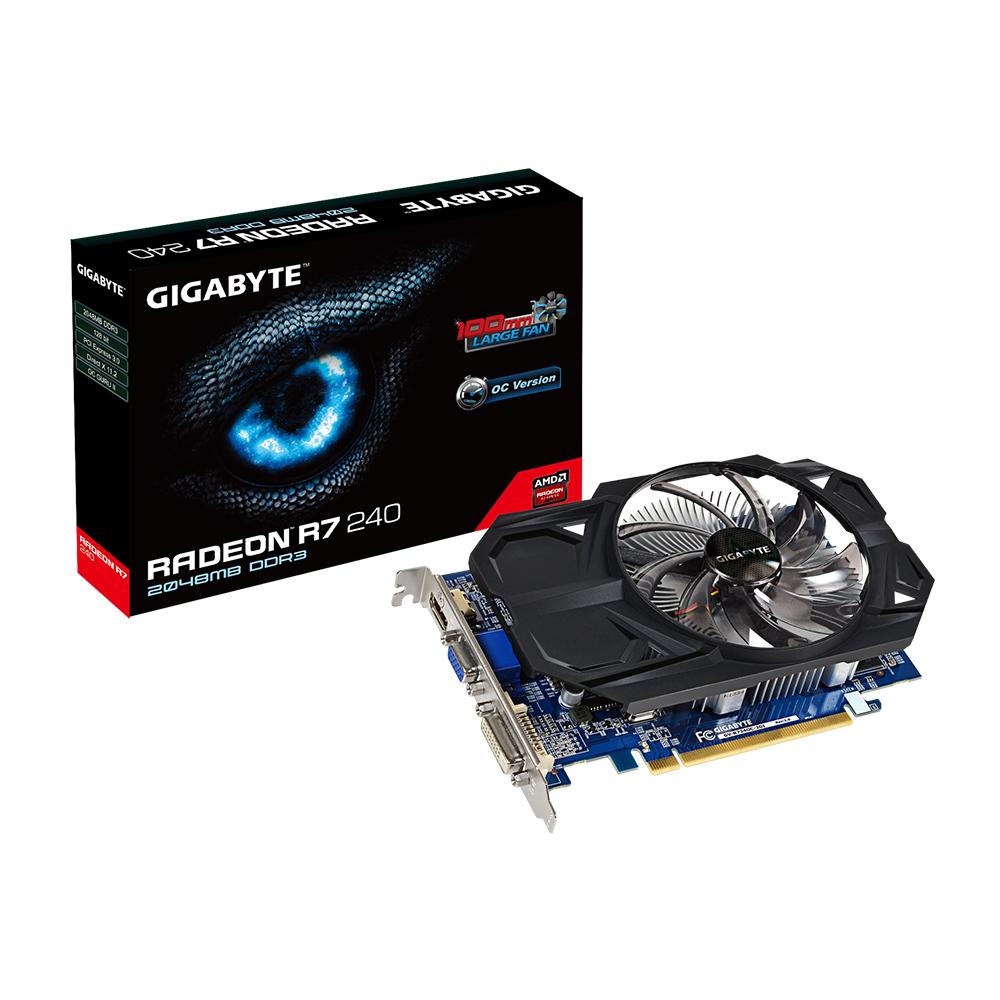 Card hình vga gigabyte r7240 2gb - gv-r724oc-2gi tích hợp bộ nhớ ddr3 2048mb đầu tiên và giao diện bộ nhớ 128 bit