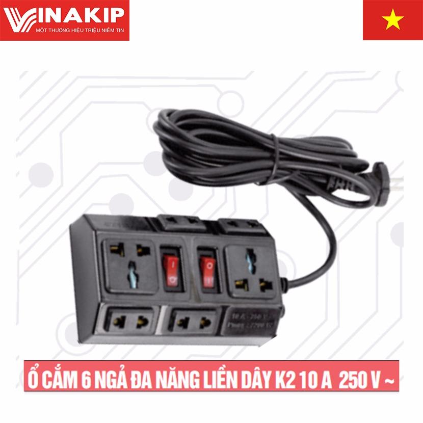 Ổ cắm 6 ngả đa năng liền dây Vinakip K2 10A/250V