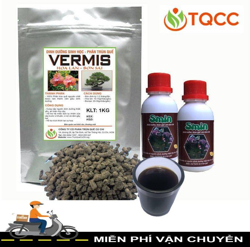 Bộ sản phẩm chăm sóc hoa lan ra HOA ra CHỒI  ra RỄ (Vermis 1kg + 2 smin lan 100ml)