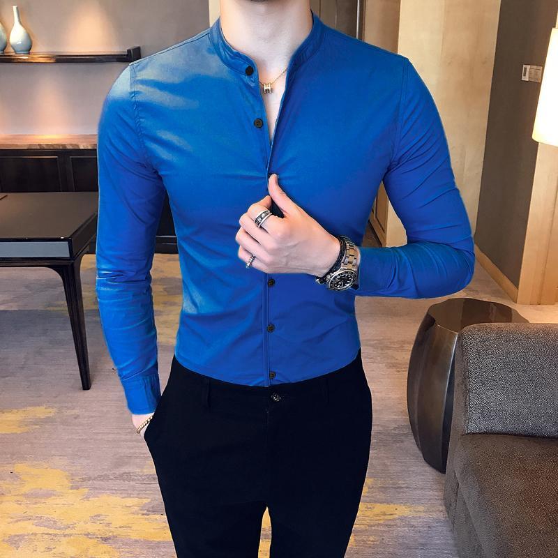 Sơ mi nam cổ tàu vải lụa nhập khẩu không nhăn, Áo sơ mi nam cổ Trụ chất liệu mát loại cao cấp