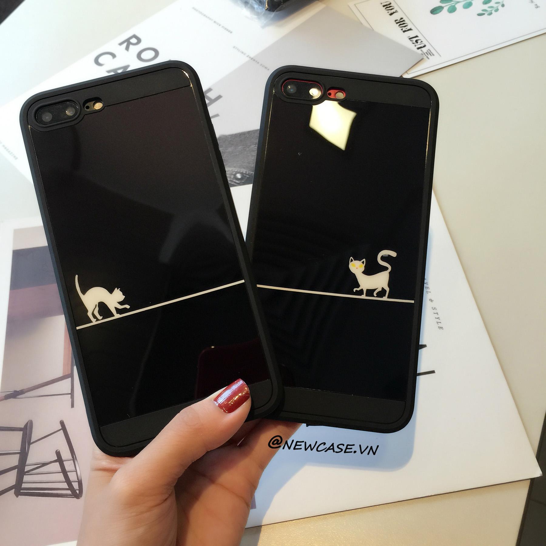 Ốp Lưng Dẻo Đôi Mèo Nhỏ 2 Mặt Lưng Phủ Kính - Iphone 6, 6plus, 7, 7plus, 8, 8plus, X