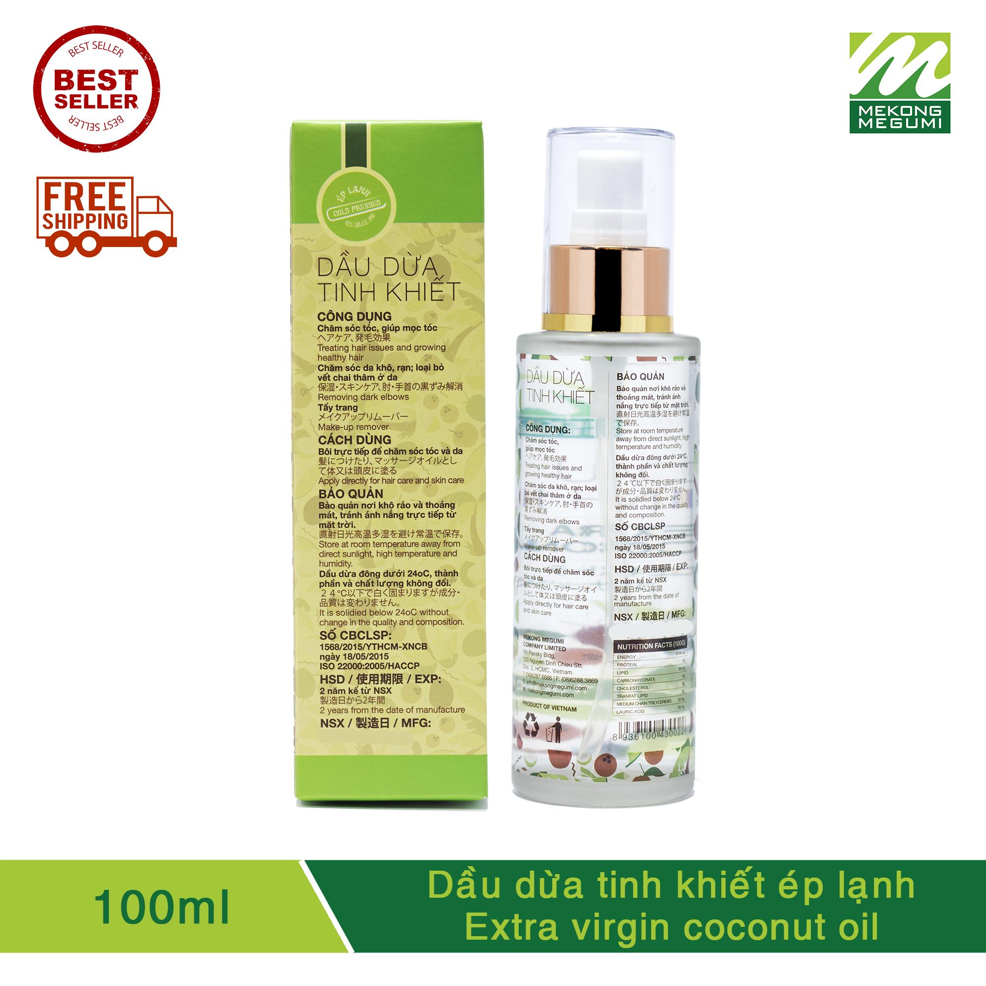 Dầu dừa tinh khiết ép lạnh MEKONG MEGUMI 100ml - Sản phẩm thiên nhiên chăm sóc da, tẩy trang