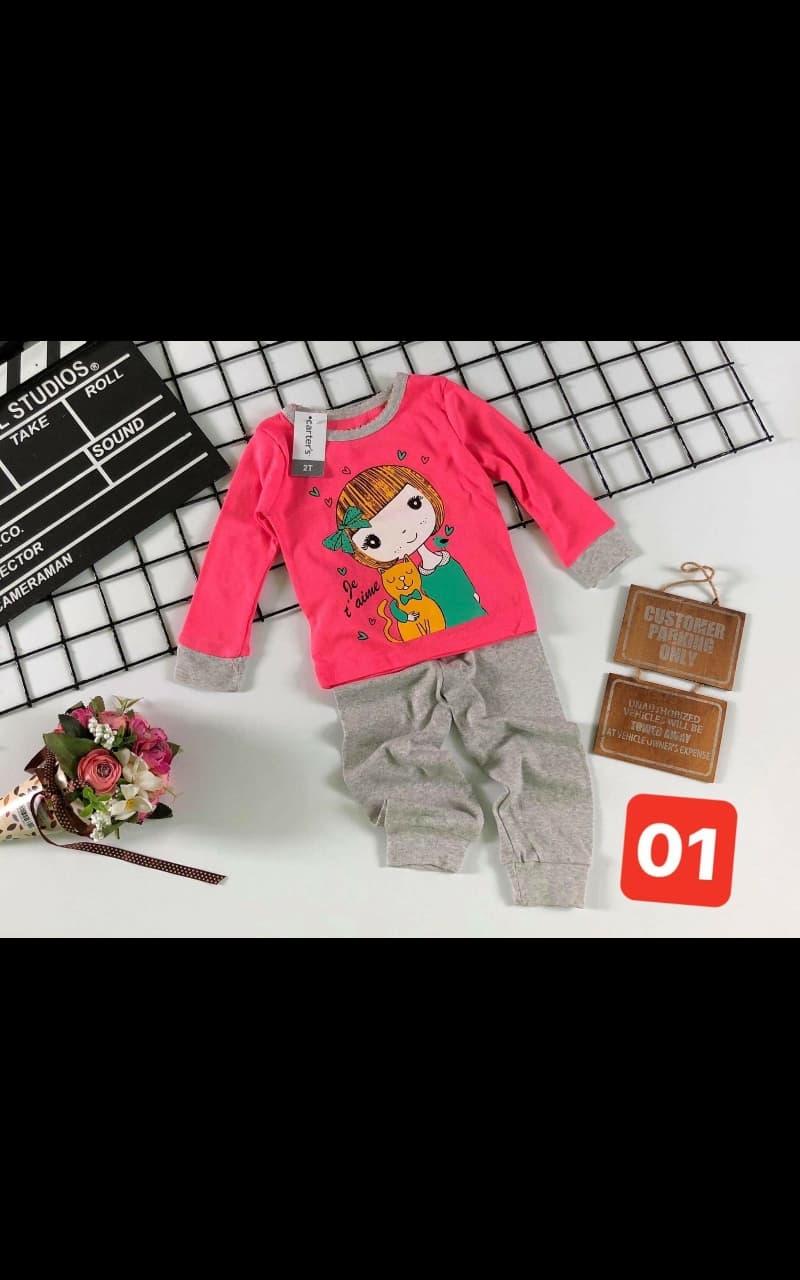 bộ cotton bozip dài tay bé gái hàng xuất -quần áo trẻ em sai 0 đến 5 tuổi