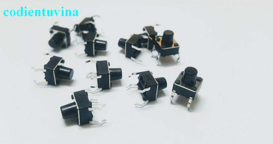 Bộ 10 nút nhấn 4 Chân Vuông Đen 6x6x5mm (Nút nhấn không thấm nước 6x6x7mm)