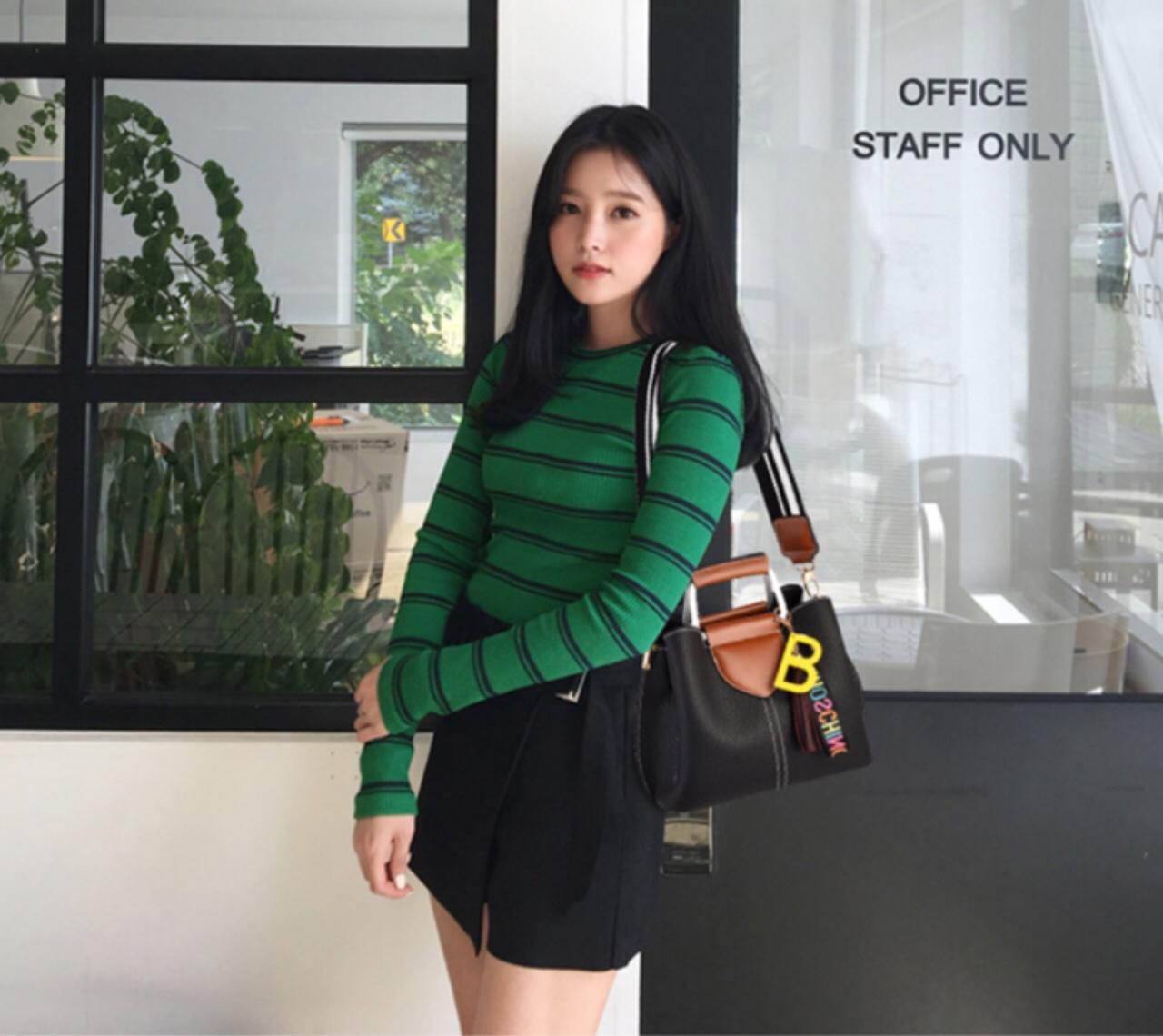 Túi xách công sở sọc quai vuông
