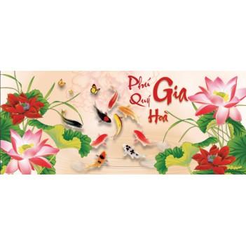 Tranh thêu chữ thập Cá Hoa Sen Phú Quý Gia Hoà 3D Ailuo AL53507