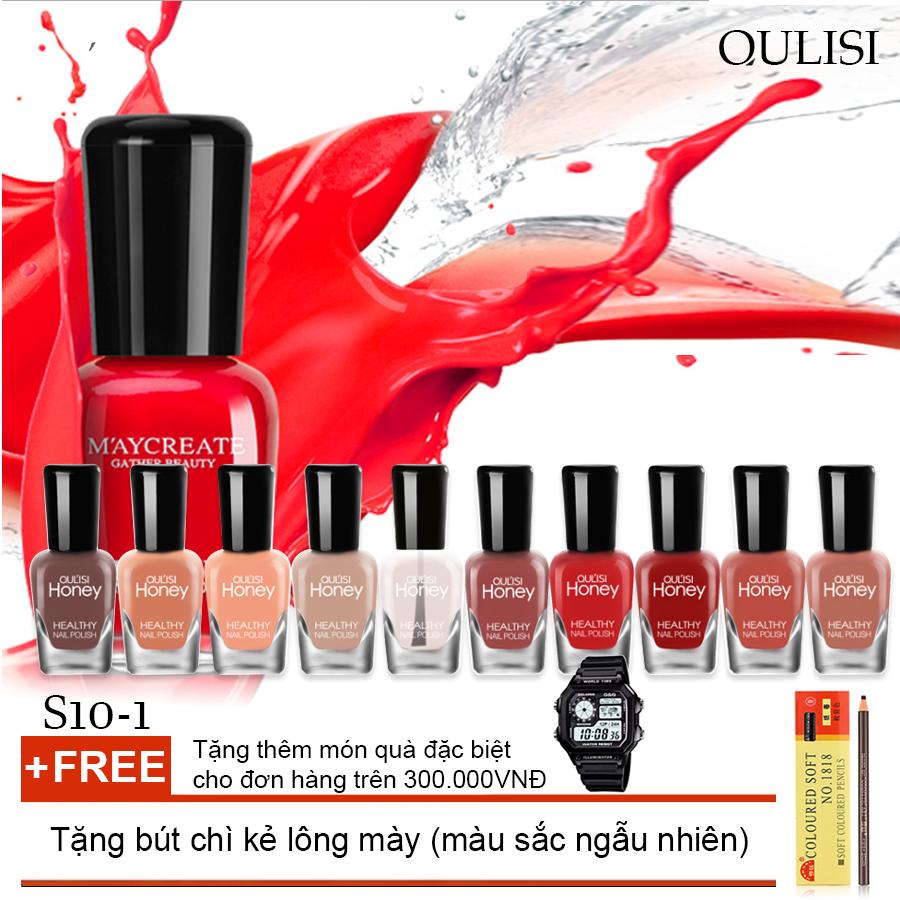 Bộ 10 lọ sơn móng tay màu cao cấp Maycheer + Tặng bút chì kẻ lông mày ( Đơn hàng mỹ phẩm trên 300k tặng thêm 1 đồng hồ thể thao như quảng cáo )