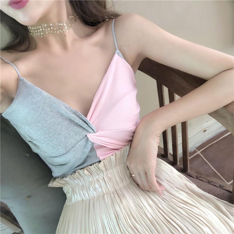Áo len 2 dây phối màu mã: ah308 - xám hồng.