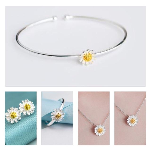 Bộ Trang Sức 5 Món Lắc Tay Nhẫn Lắc Chân Vòng Cổ Bông Tai Hoa Cúc Họa Mi MiNa370