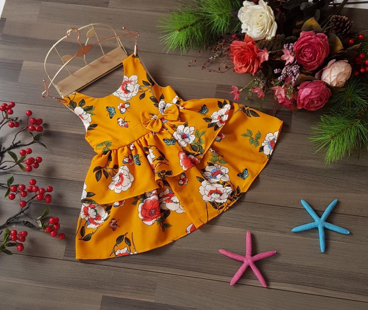 Đầm 2 tầng cho bé gái - vàng -cao cấp