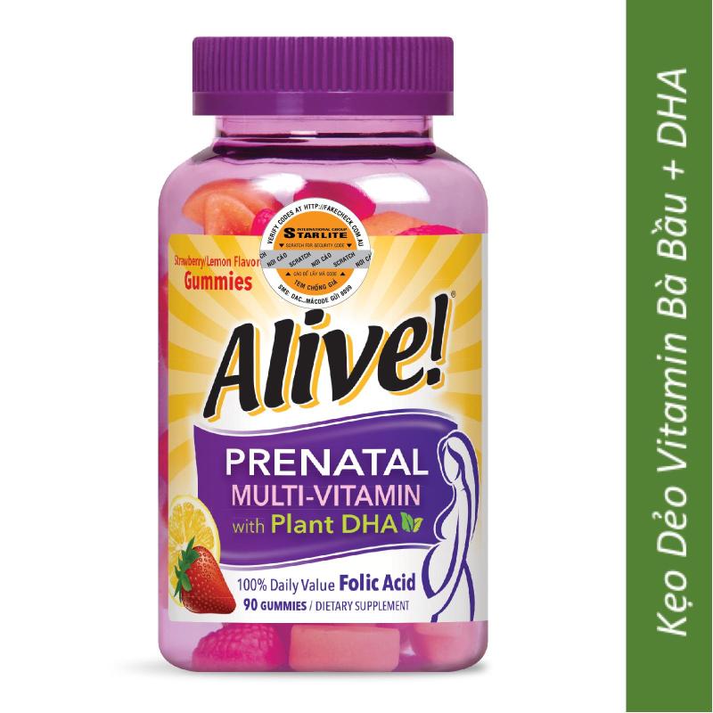 Kẹo Dẻo Vitamin Tổng Hợp Bà Bầu Alive Prenatal Multi-Vitamin With Plant DHA, 90 Viên nhập khẩu