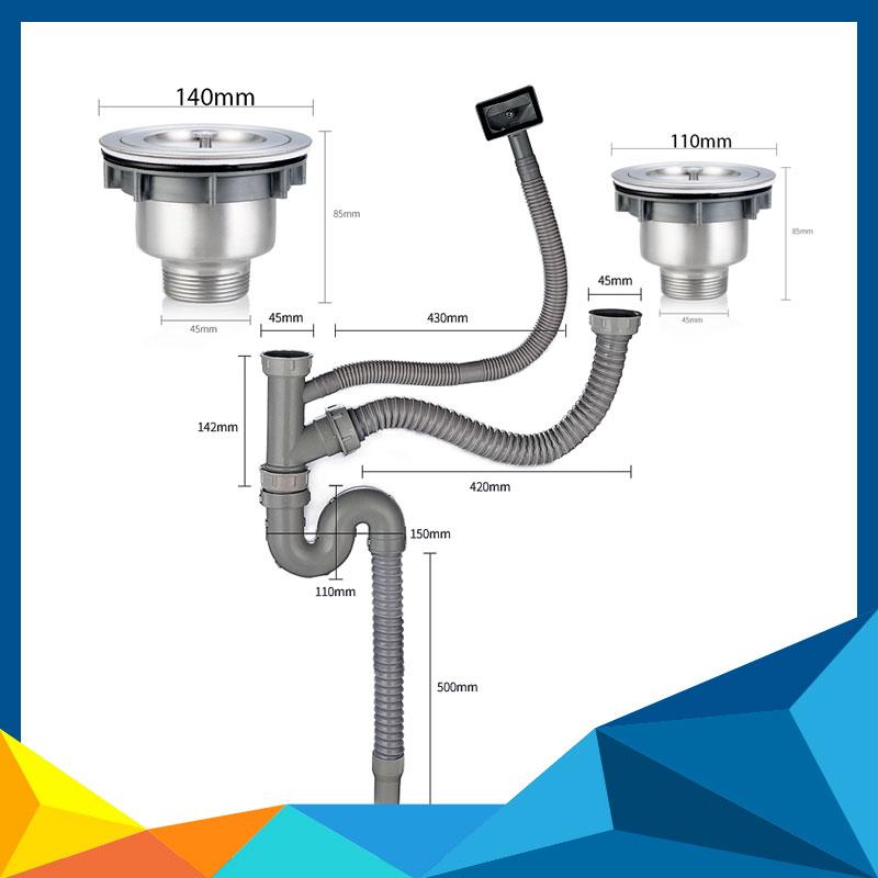 Bộ xi phông, ống xả chậu rửa bát 2 ngăn 9209