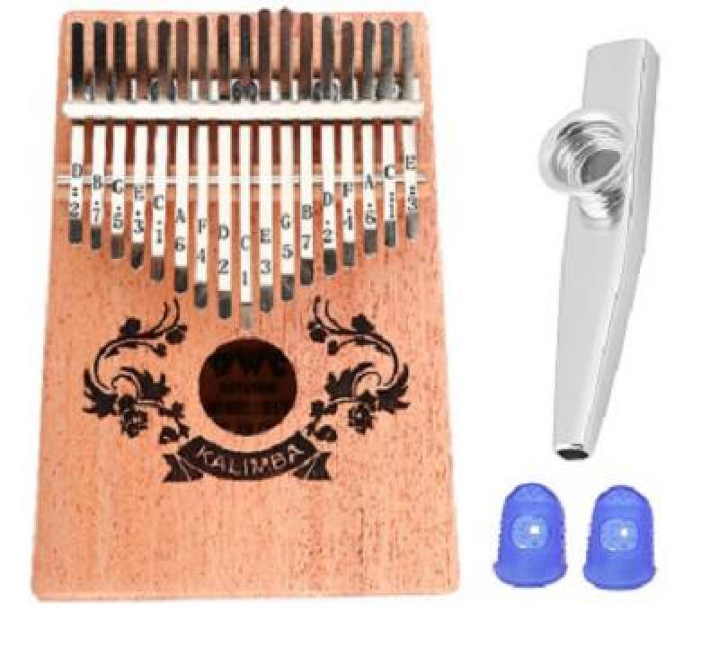Đàn Kalimba 17 Phím BWS-Hoa văn c (Solid Mbira Thumb Finger Piano 17 Keys - Kèm túi, hướng dẫn, búa lên dây, dán nốt - Cho trẻ cảm thụ Âm Nhạc và người mới chơi Nhạc Cụ) Kèm kèn Kazoo + Bọc ngón tay