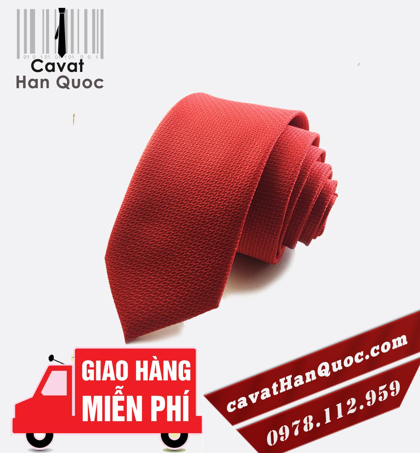Cà vạt nam - caravat bản nhỏ sần đỏ tươi