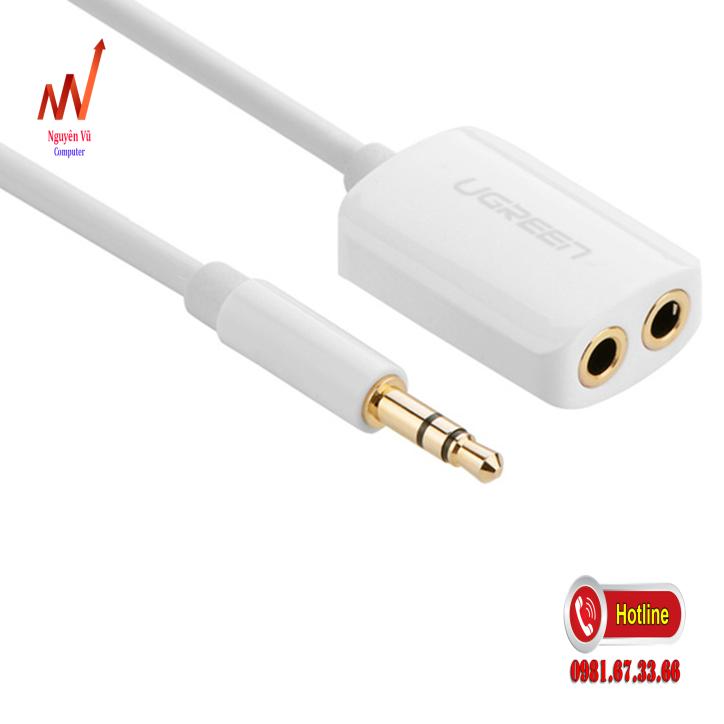 Cáp âm thanh chia 1 đầu jack 3.5mm đực sang hai đầu jack 3.5mm cái dài 20cm ugreen 10738