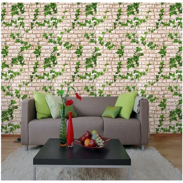 10M Decal giấy dán tường đá dây leo xanh khổ 0.45M
