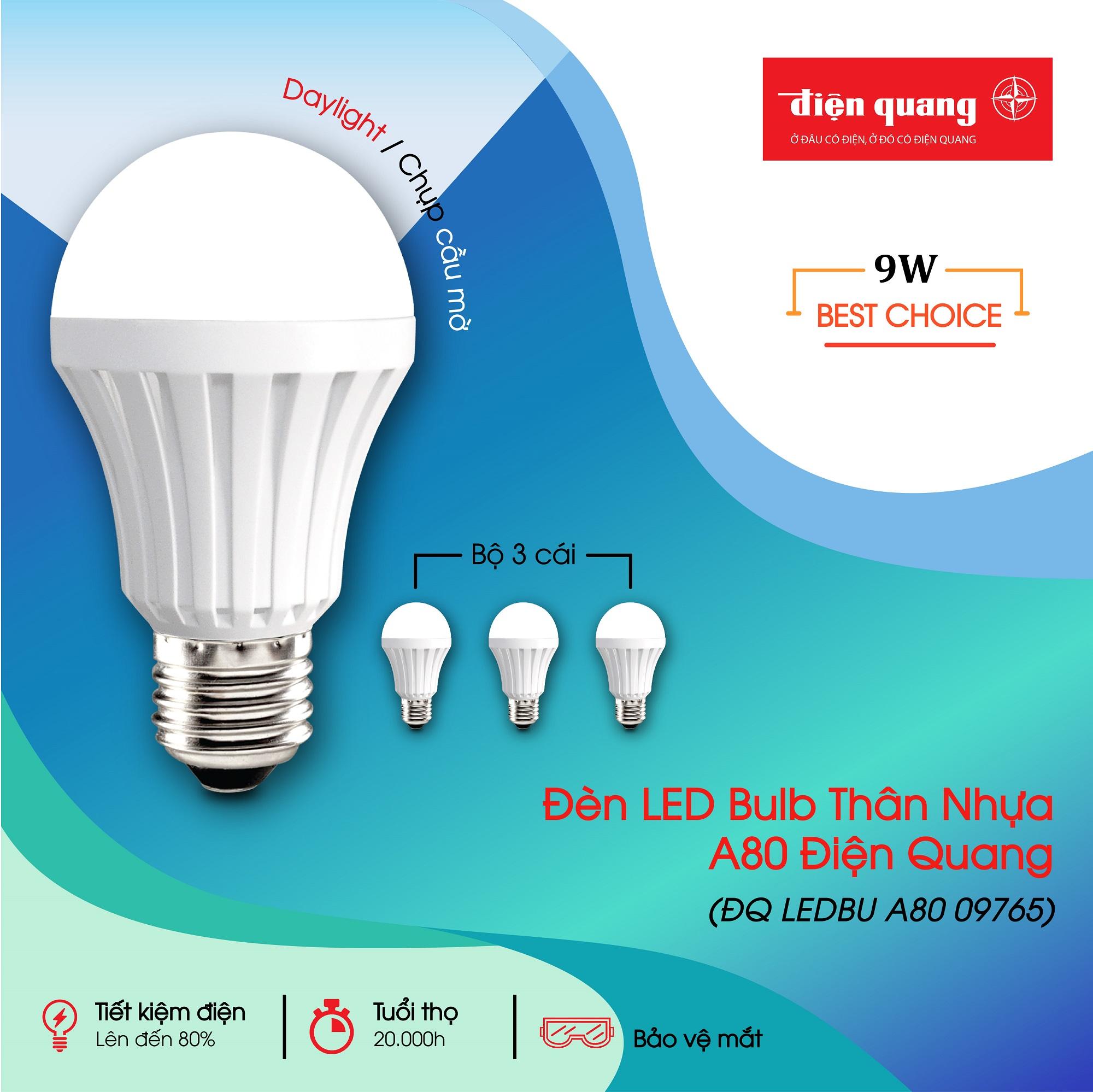Combo 3 đèn led bulb thân nhựa đq ledbua80