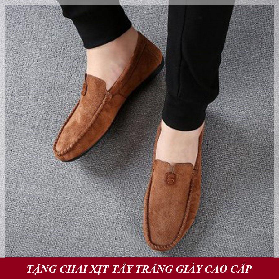Giày lười nam hàn quốc màu da lộn nâu đỏ