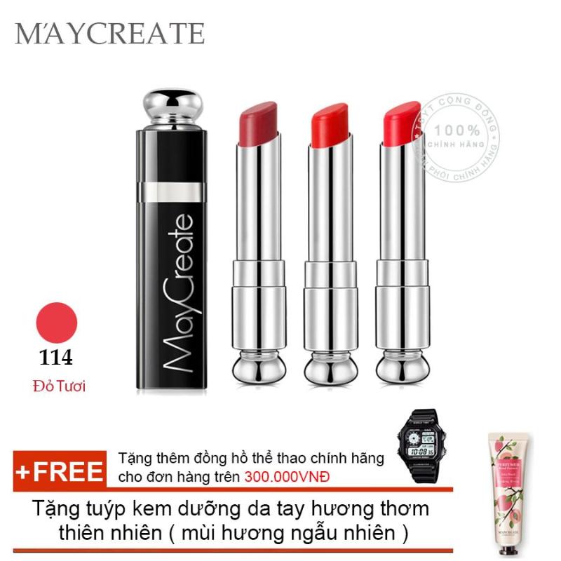 Son lì siêu mịn bền màu Maycreate ( Mã màu 10..) + Tặng tuýp kem tay hương thơm thiên nhiên ( Đơn hàng mỹ phẩm trên 300k tặng thêm 1 đồng hồ thể thao như quảng cáo )