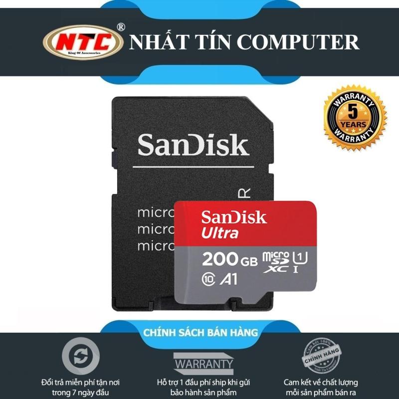 Thẻ nhớ MicroSDXC SanDisk Ultra A1 200GB Class 10 U1 100MB/s kèm adapter - Model 2018 (Xám đỏ)