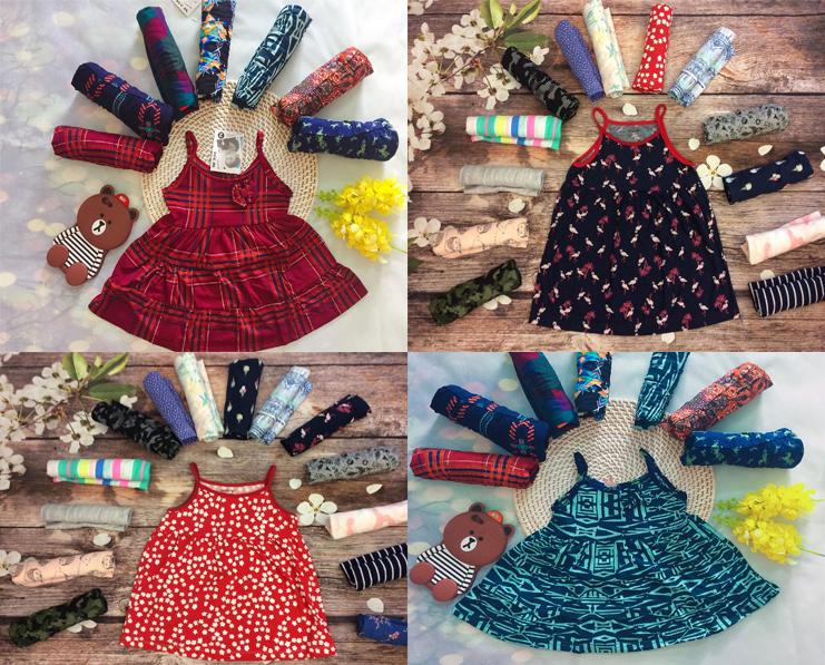 Combo 4 váy cotton 2 dây cho bé gái 5 tuổi 16-18kg