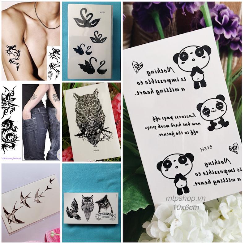 Combo 7 tấm hình xăm dán rồng đen 10x6cm- mua 1 tặng 1 mini tattoo