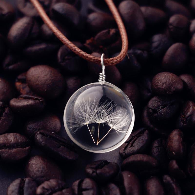 Vòng cổ hoa bồ công anh khô ép thủy tinh resin dây chuyền mặt vòng đá thủy tinh hoa bồ công anh