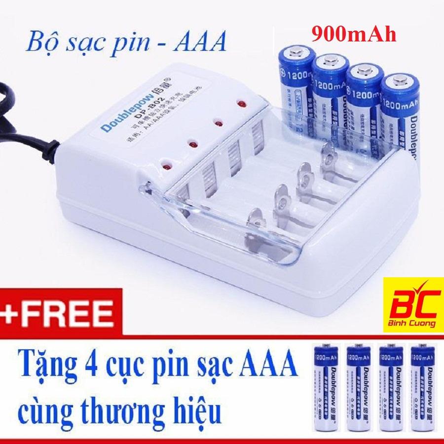 Bộ sạc Doublepow kèm 4 pin tiểu sạc Doublepow AAA 900mAh