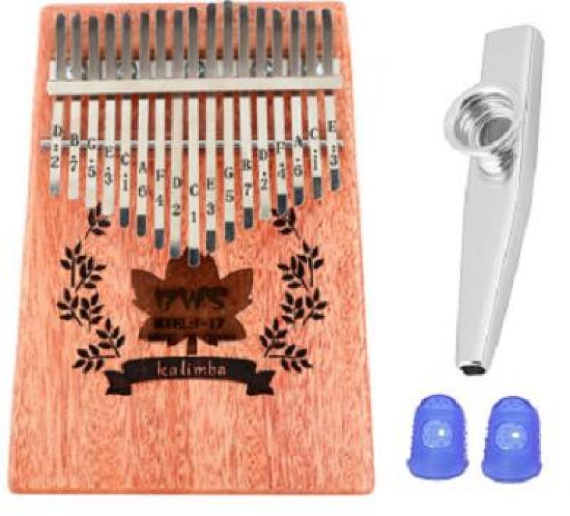Đàn Kalimba 17 Phím BWS thông (Solid Mbira Thumb Finger Piano 17 Keys - Kèm túi, hướng dẫn, búa lên dây, dán nốt - Cho trẻ cảm thụ Âm Nhạc và người mới chơi Nhạc Cụ) Kèm kèn Kazoo + Bọc ngón tay