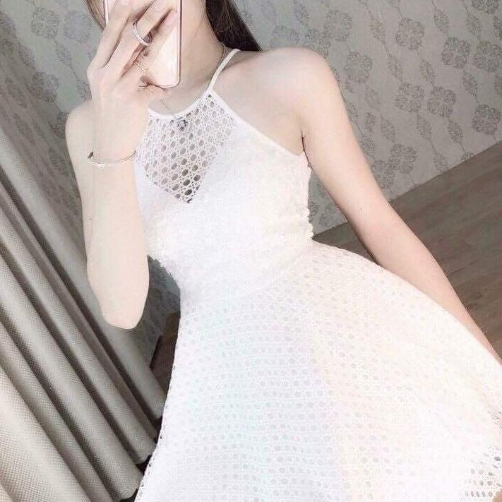 Đầm xòe 2 dây ren lỗ