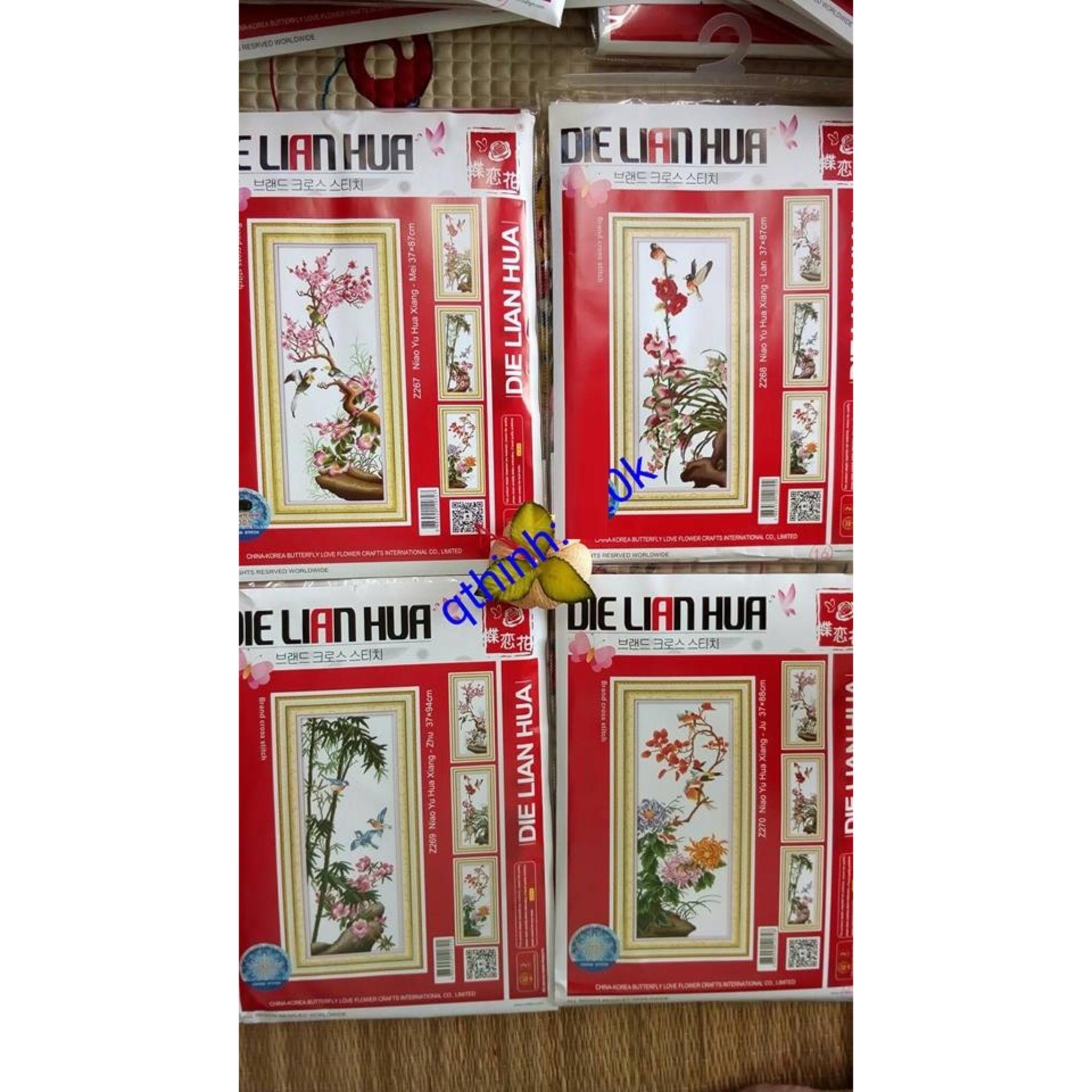 Tranh thêu chữ thập tứ quý đào cúc trúc lan(trọn bộ 4 TẤM)