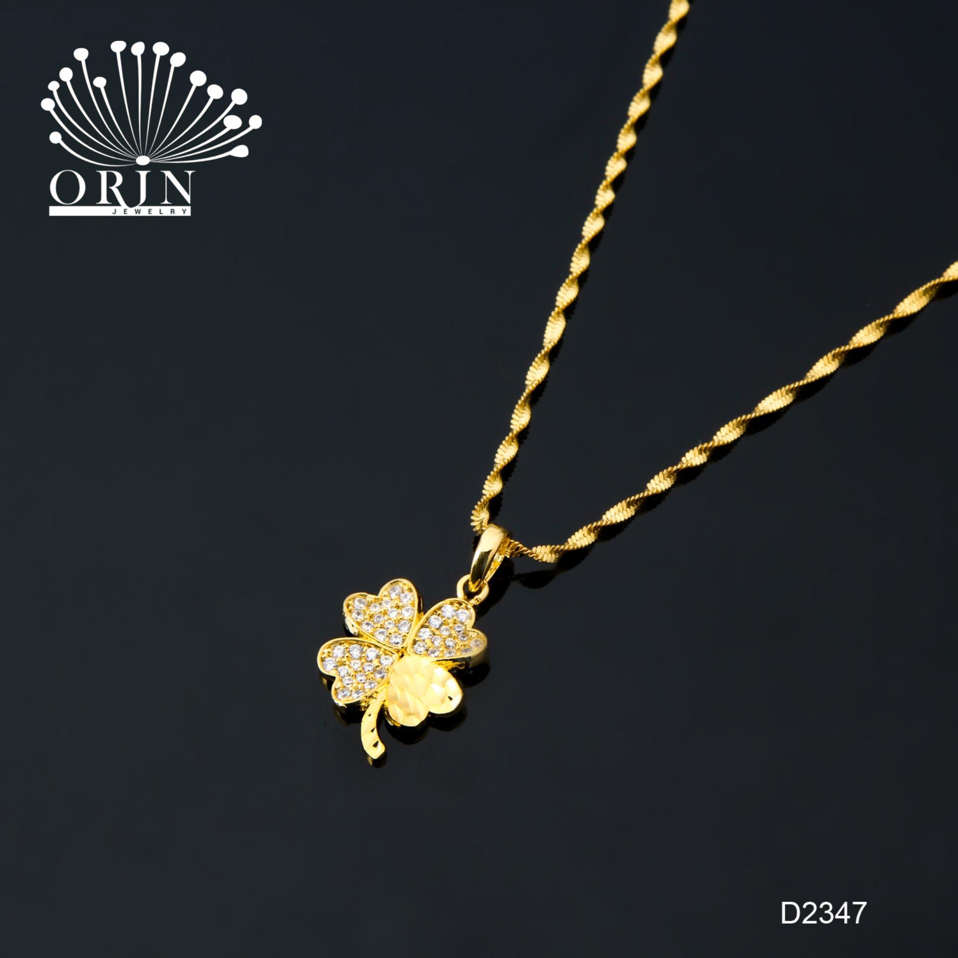 Dây chuyền nữ đẳng cấp thời trang dây xoắn mặt cỏ 4 lá may mắn đính đá Orin D2347 - Long Tien