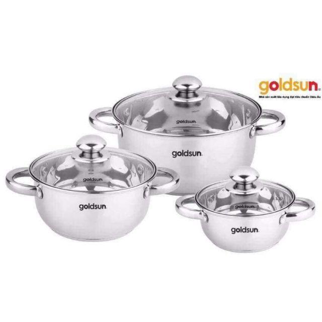 Bộ 3 nồi ba đáy Goldsun cao cấp
