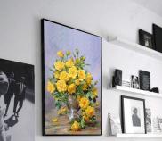 Tranh dán tường phòng khách Lọ Hoa hồng vàng 3D