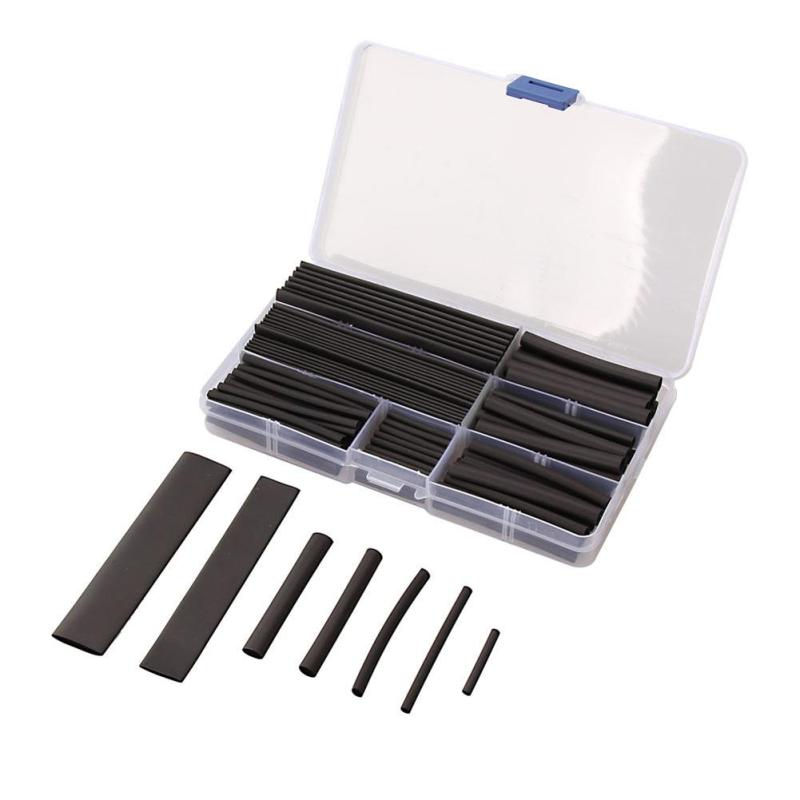 150pcs/Box 2:1 Polyolefin Heat Shrink Tubing Tube Sleeving Wire Electrical Insulation Cable Kit 8 Sizes 2-13mm Black