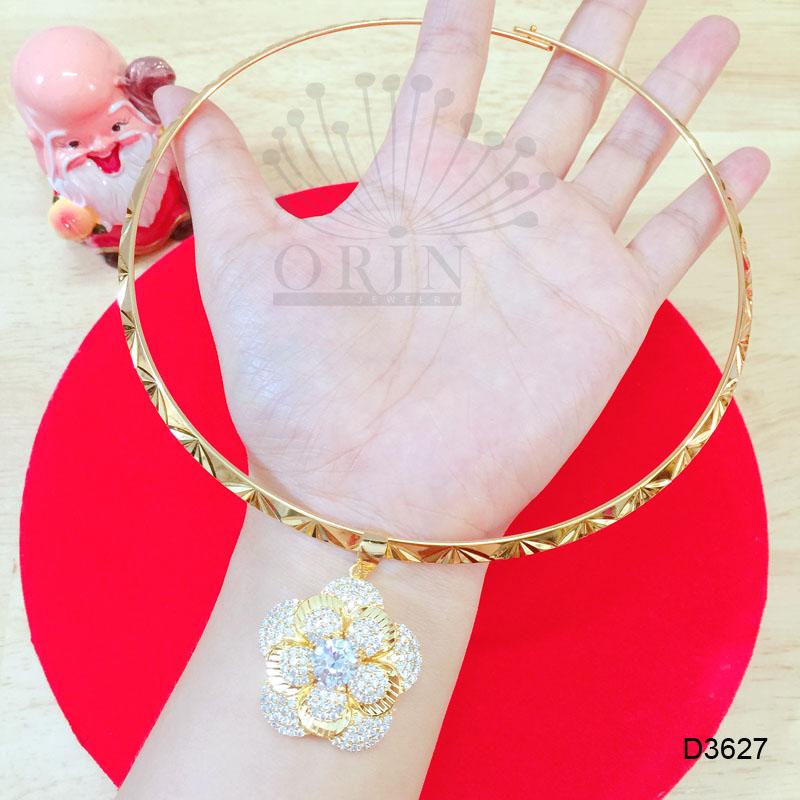 Kiềng cổ xi mạ vàng mặt hoa 3 tầng đính đá sang trọng orin al d3627