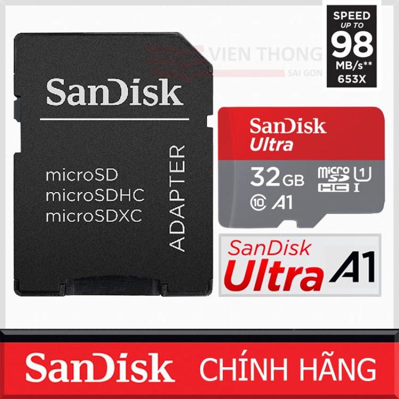 Thẻ nhớ  32GB MicroSDHC SanDisk Ultra 98MB/s +Adapter - Tặng đèn Led