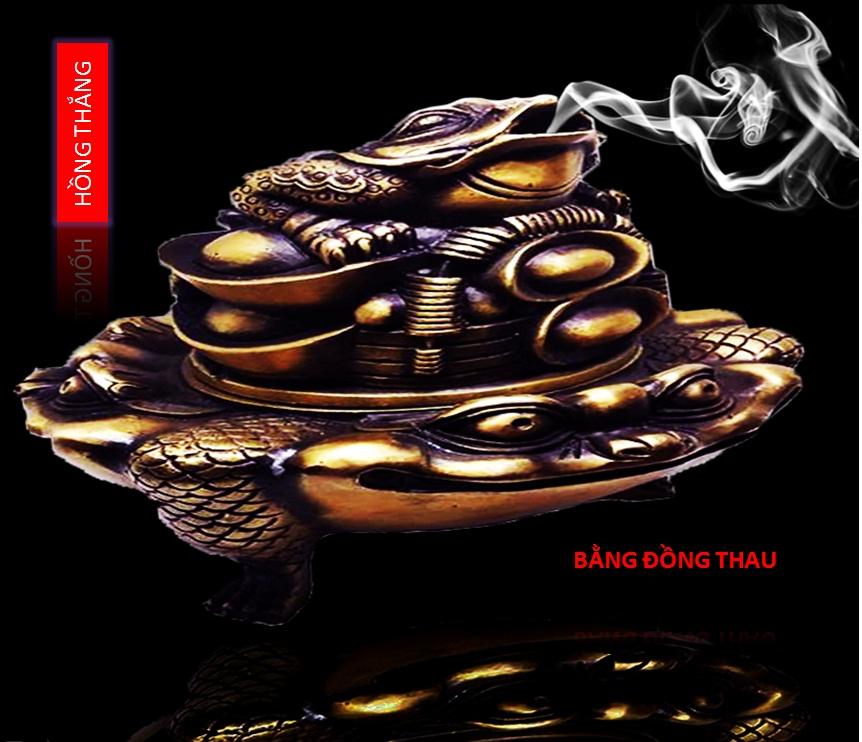 Lư trầm Thiềm Thừ cóc 3 chân bằng đồng thau giả cổ+ Tặng 2 đồng xu may mắn- Dùng để xông trầm hương