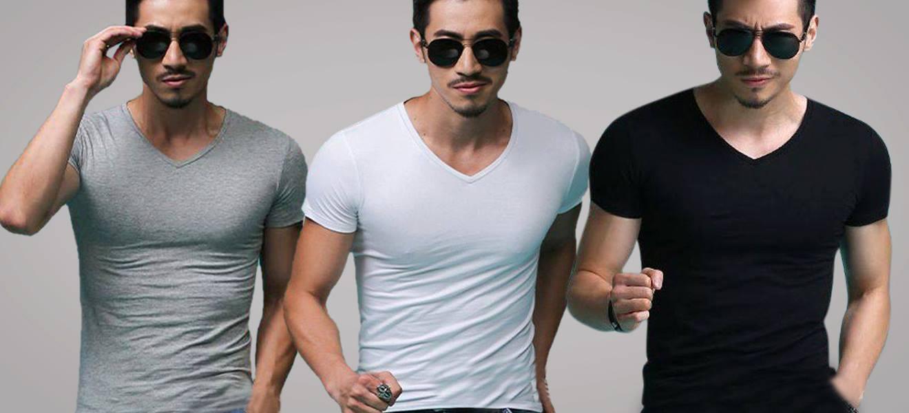 HÀNG CAO CẤP - Combo 3 áo thun nam cổ tim đẹp (Đen/Trắng/Xám)