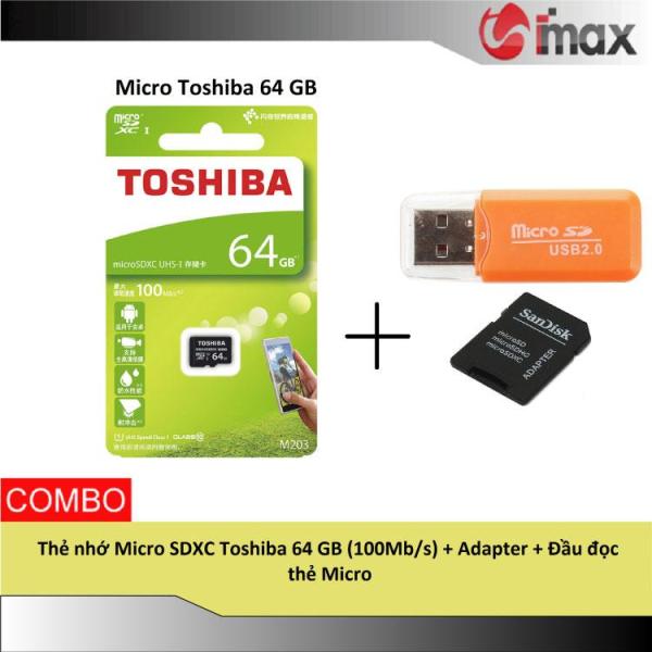 Thẻ nhớ Micro SDXC Toshiba 64 GB (100Mb/s) + Adapter + Đầu đọc thẻ Micro