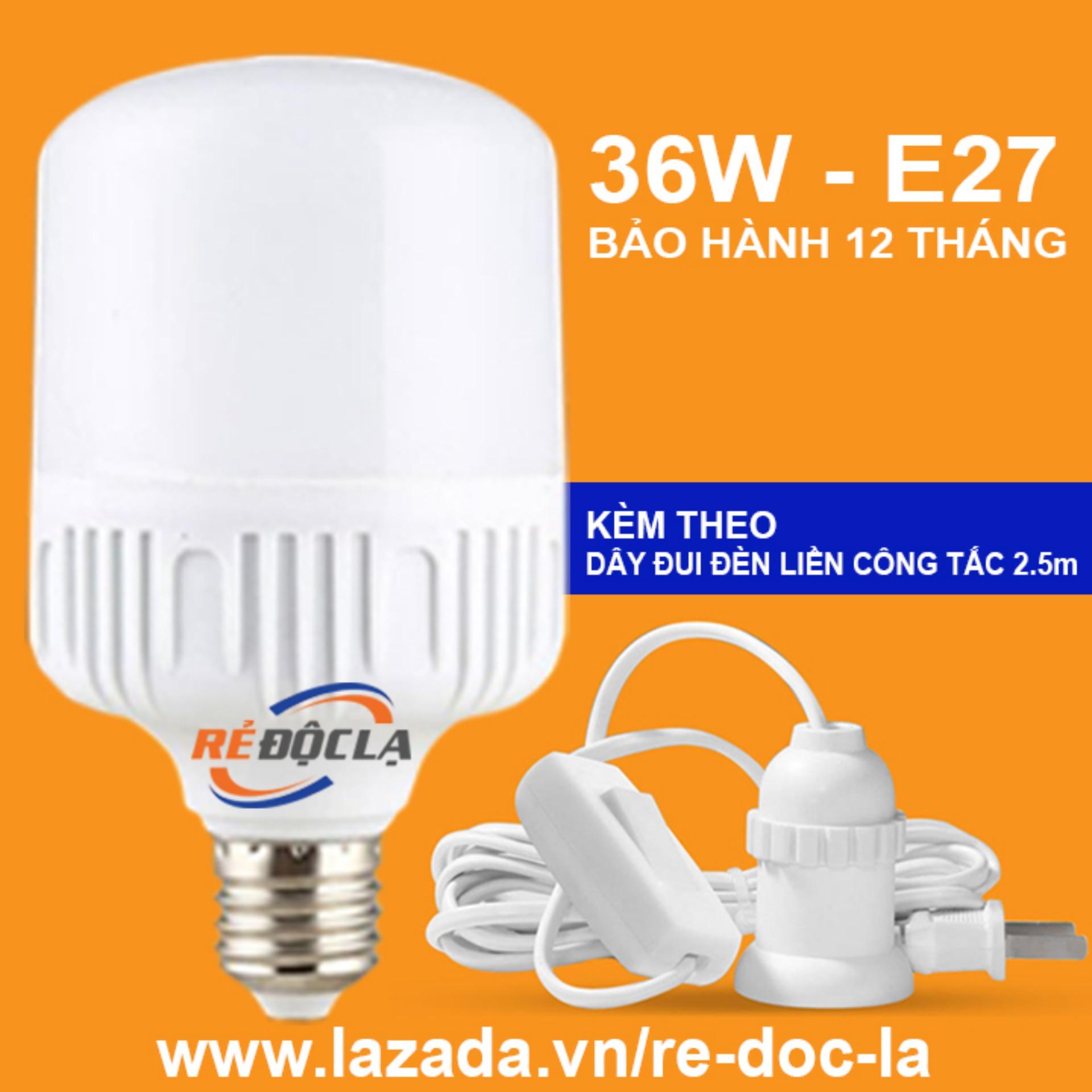 Bóng đèn led trụ 36w trắng + dây đui đèn liền công tắc 2.5m