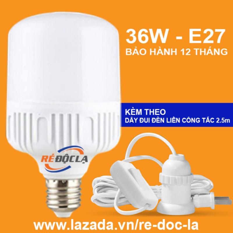 Bóng đèn Led trụ 36W Trắng + Dây đui đèn liền công tắc 2.5m