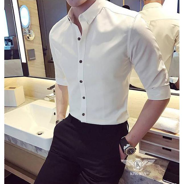 Áo sơ mi nam trắng cúc đen loại cao cấp, sơ mi nam dài tay loại đẹp