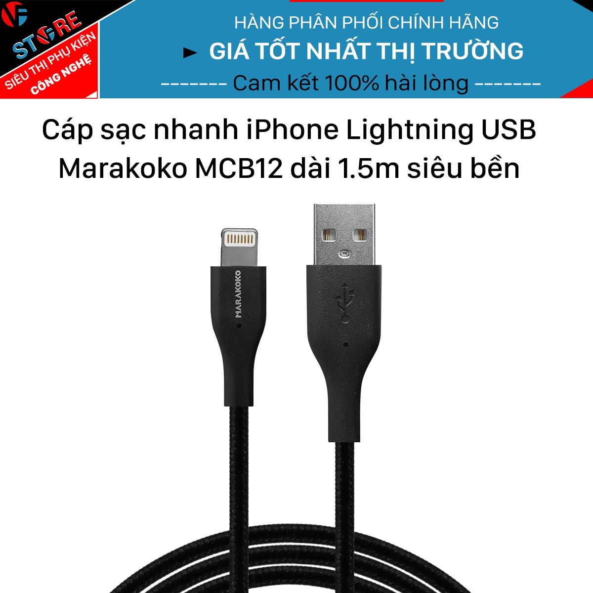 Cáp sạc nhanh lightning usb marakoko mcb12 dài 1.5m siêu bền cho iphone, ipad, ipod..