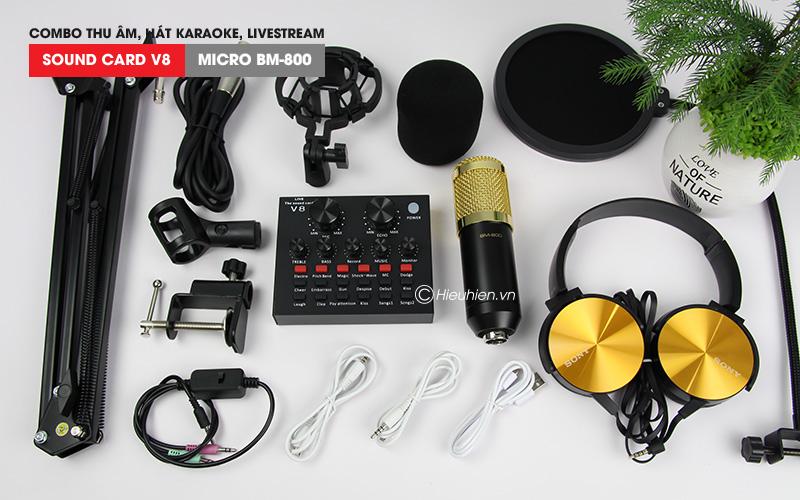 Combo Sound card V8 và Mic Woaichoang BM-800 + Tặng tai nghe siêu trầm
