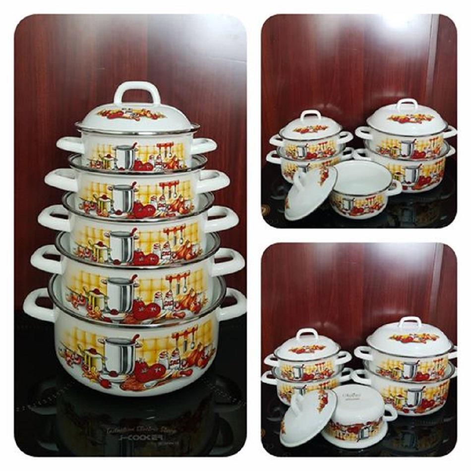 [HCM]Bộ 5 Nồi Thép Tráng Men Cheftina - Indonesia