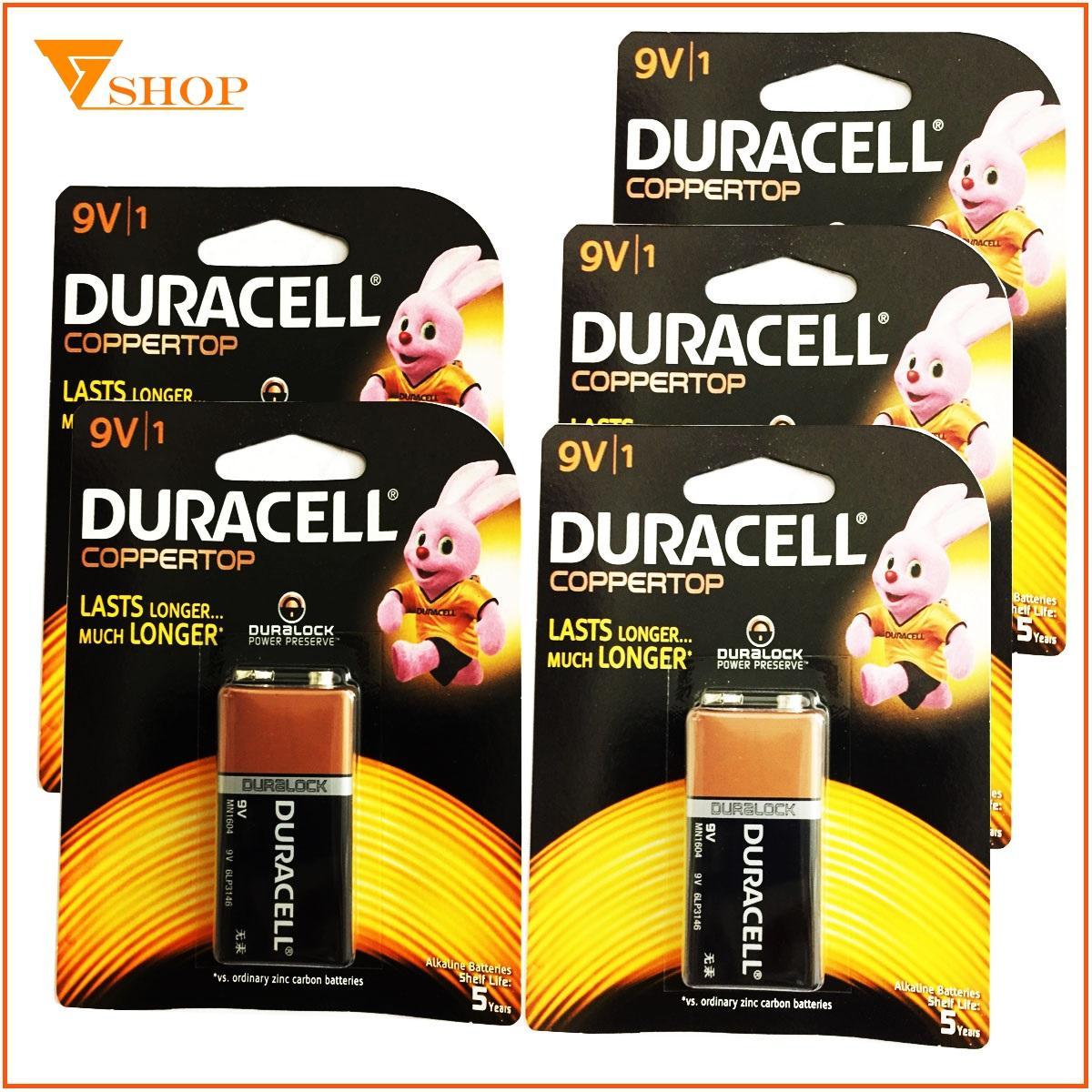5 vỉ  pin 9V, pin vuông Duracell Alkaline (1 vỉ 1 viên)