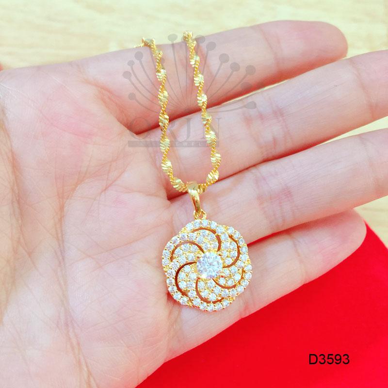 Dây chuyền xi vàng cao cấp dây xoắn mặt hoa 6 cánh xoáy tiny ORIN AL D3593