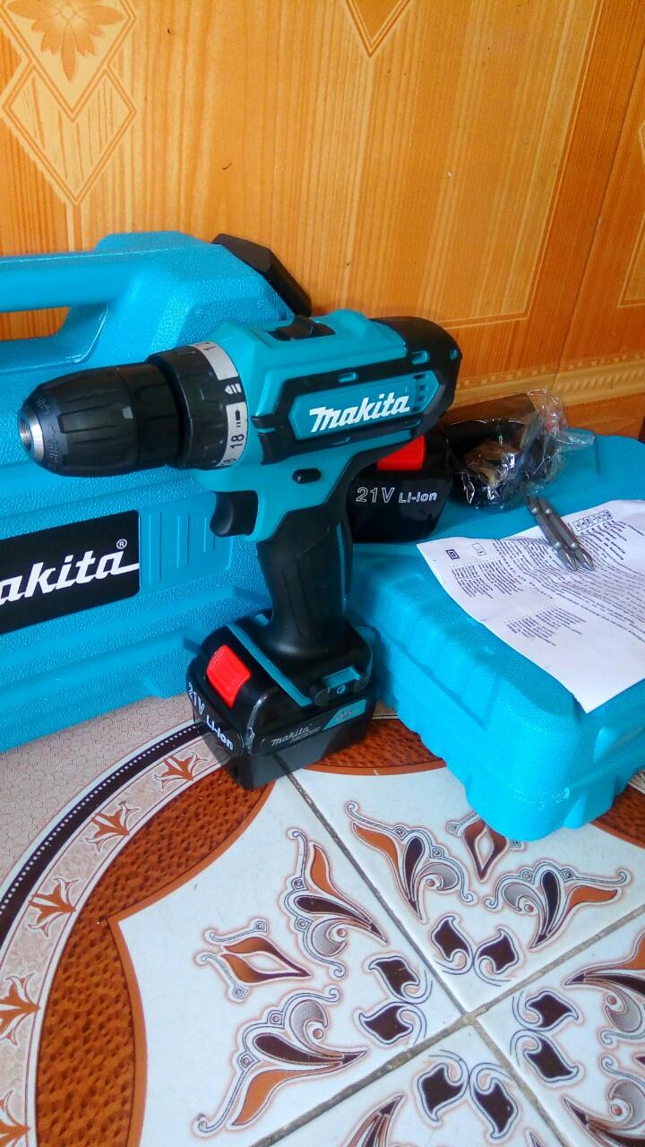Máy khoan pin Makita DF331D 21V, bắn vít, khoan sắt, gỗ, bê tông-, chữ Makita đúc nổi tặng kèm mũi khoan tiện dụng
