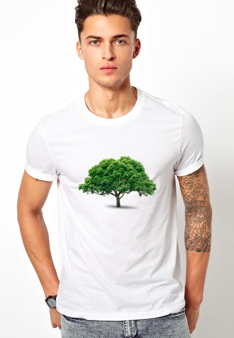 [HCM]Áo thun nam cổ tròn in hình cây xanh vải dày mịn aoknam535